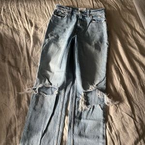 Ultra High Ride, Straight Leg, Ripped Light Wash Jeans